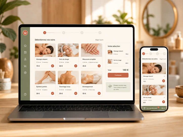 Aperçu du widget de réservation Soklaé sur le site d'un institut de beauté