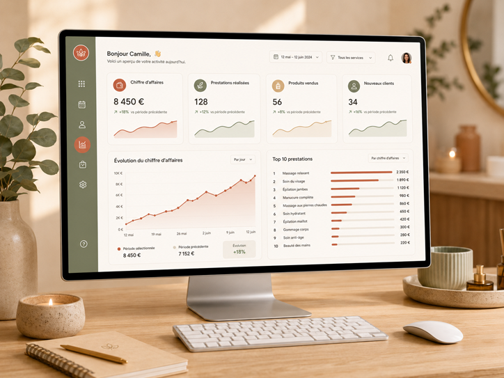 Tableau de bord employé avec statistiques de chiffre d'affaires et graphique d'évolution